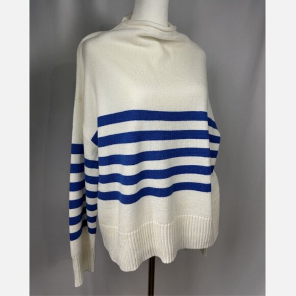 Truth Sweaters - Truth by Republic Sweater Womens White/Ivory with Royal Blue Stripes Size M NWT